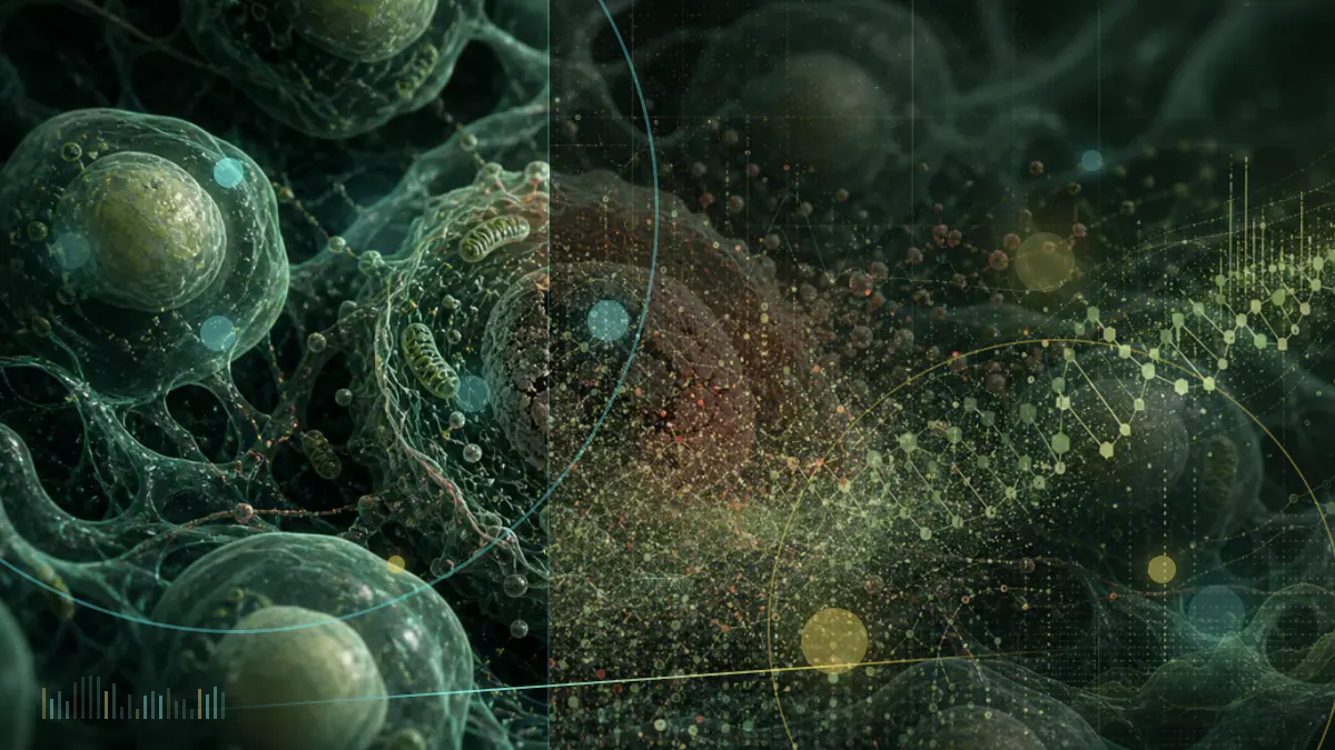 Conceptual biomedical illustration of peptide vials undergoing laboratory potency and quality testing, with visibly different concentration readings.