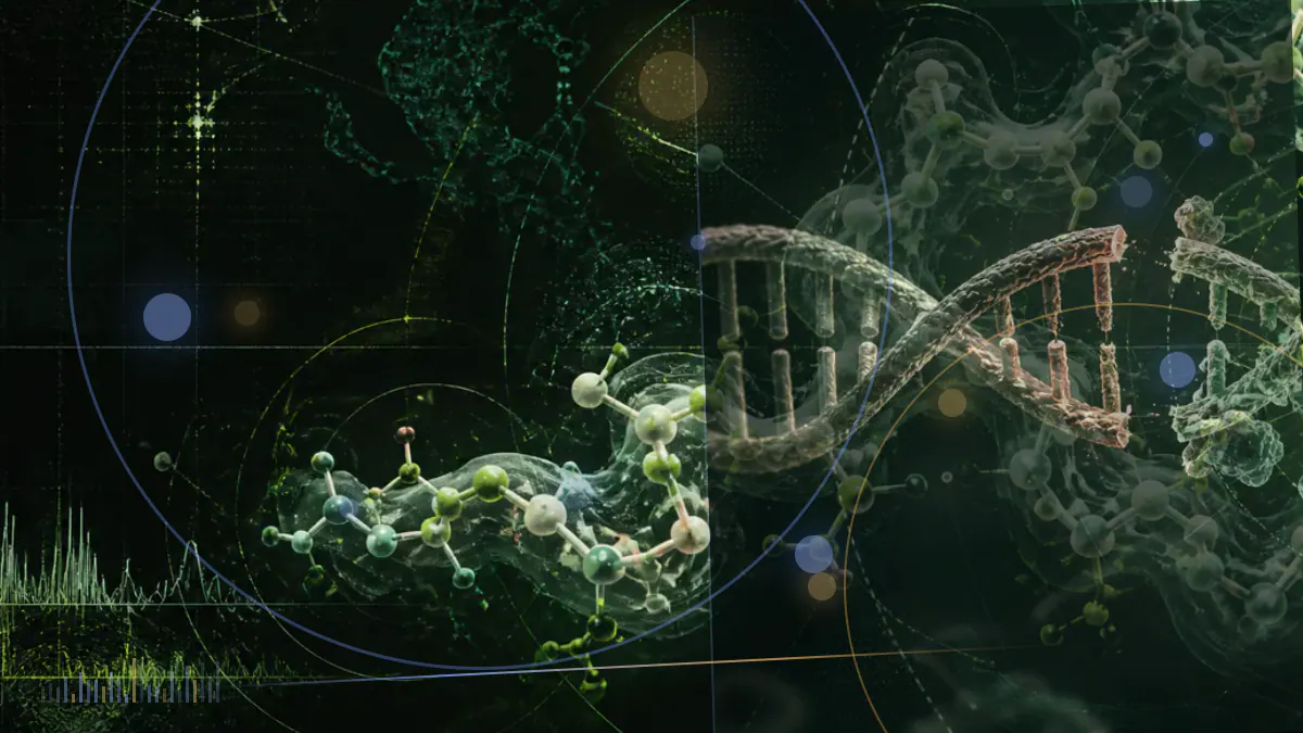 Conceptual biomedical illustration of skeletal muscle fibers and cellular signaling, not experimental microscopy.