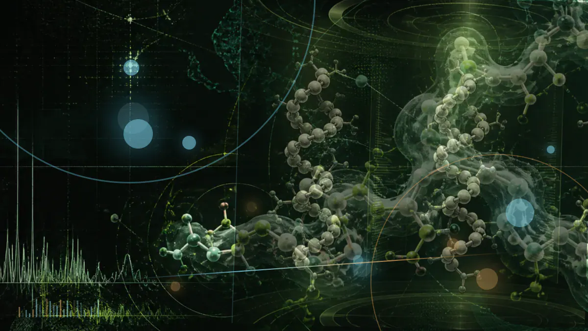 Conceptual illustration of peptide signaling near neurons and tau and amyloid protein structures; not experimental imaging