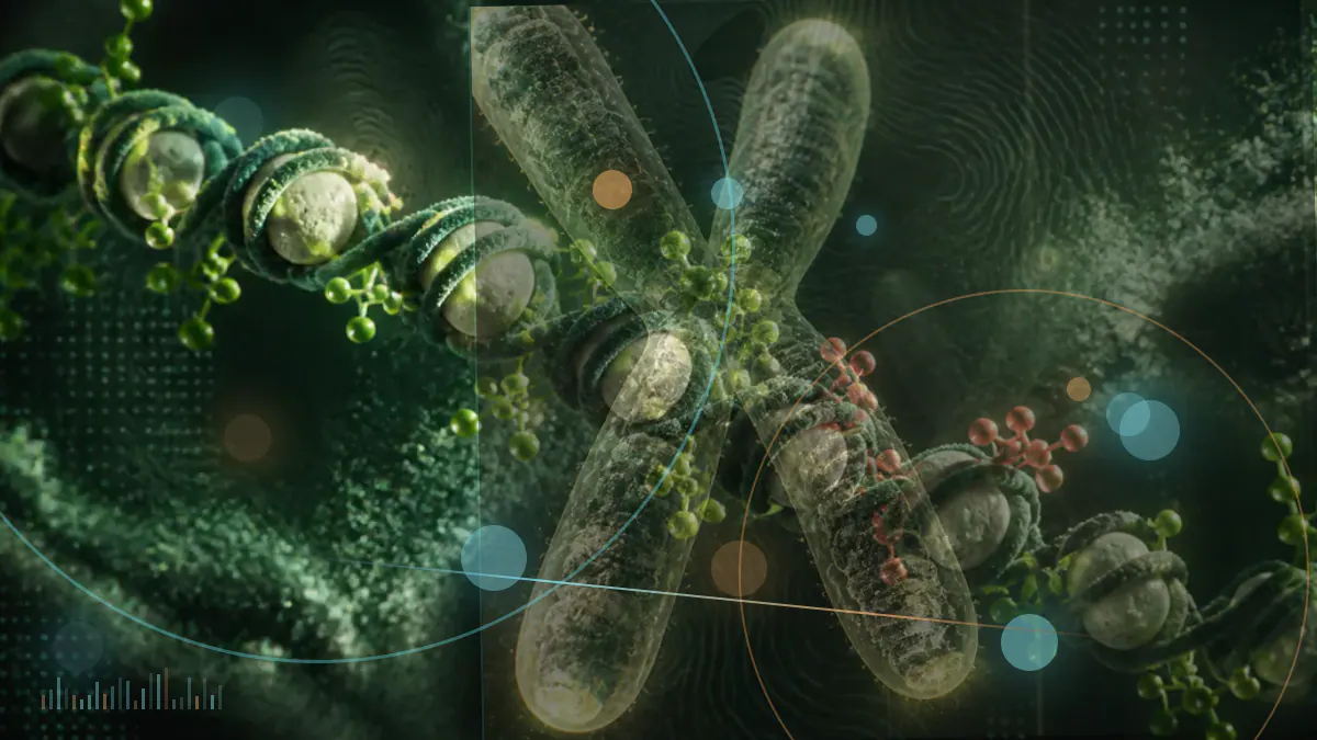 Conceptual biomedical illustration connecting medical-record data with aging-related health patterns; not a patient scan or study result.