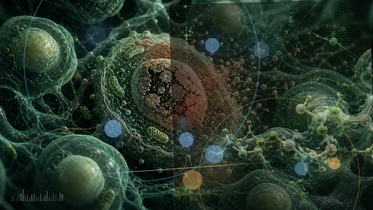 Conceptual biomedical illustration of circulating metabolic molecules and a blood biomarker network, not a diagnostic result.