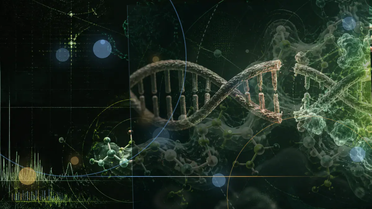 Conceptual illustration of tissue cells with light-scattering spectra and molecular signals representing senescence research.