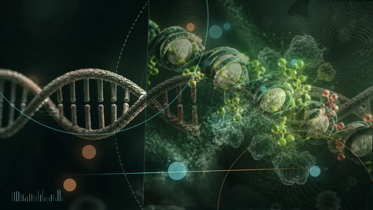 Conceptual biomedical illustration of GLP-1 receptor signaling alongside an aging laboratory mouse and a lifespan curve