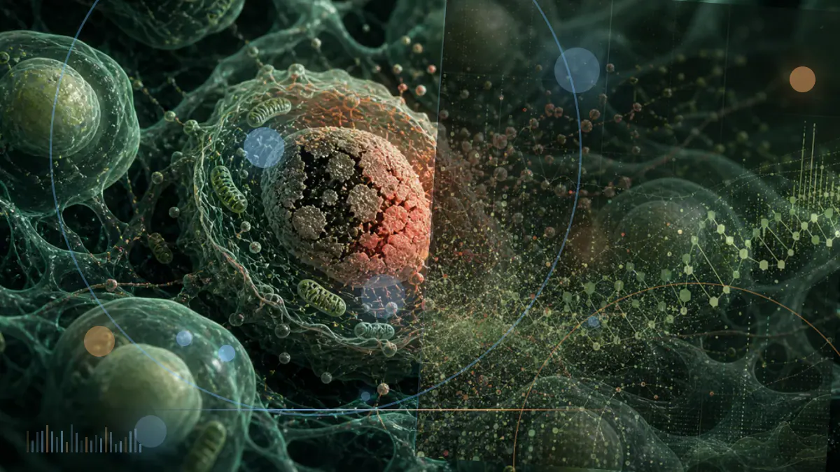 Conceptual biomedical illustration of sleep-stage patterns alongside a wrist sensor and abstract brain and cardiovascular imagery; not a patient recording.